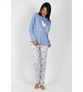 Disney Pijamas Unicórnio de manga comprida azul