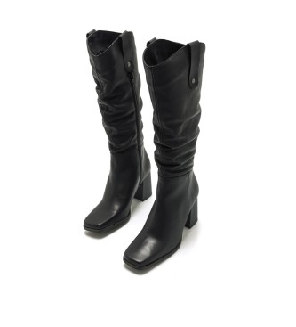 Mustang Leather boots Porto Black - Heel height 7cm