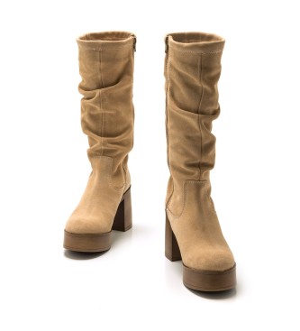 Mustang Sixties beige leather boots -Heel height 8cm