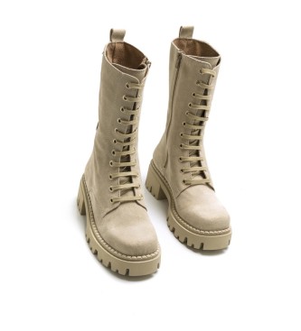 Mustang Casual Skware Stivaletto in pelle beige - Altezza tacco n 5cm -