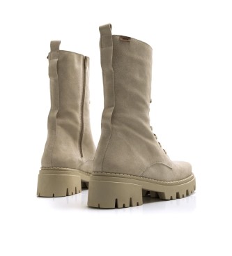 Mustang Casual Skware Stivaletto in pelle beige - Altezza tacco n 5cm -