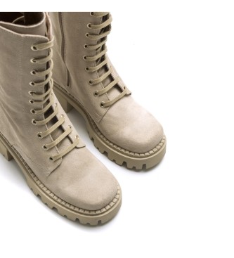 Mustang Casual Skware Beige leather boot - Heel height 5cm