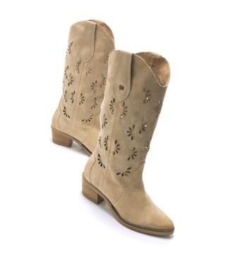 Mustang Teo Beige leather boots -Heel height 5cm
