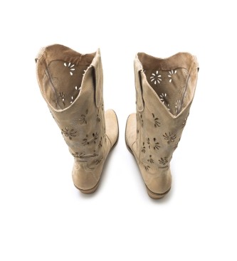 Mustang Teo Beige leather boots -Heel height 5cm