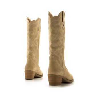 Mustang Teo beige leather boots - Heel height 5cm