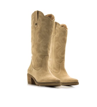 Mustang Teo beige leather boots - Heel height 5cm