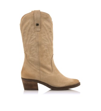 Mustang Teo beige leather boots -Heel height 5cm