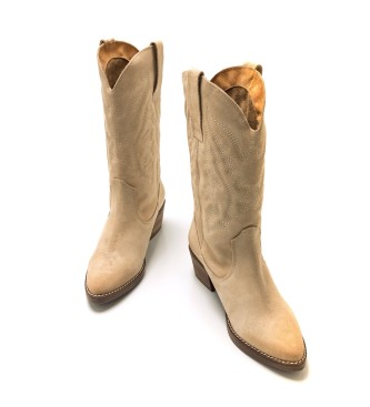 Mustang Teo beige leather boots -Heel height 5cm