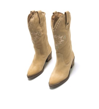 Mustang Casual TEO beige leather boots -Heel height 5cm