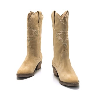 Mustang Casual TEO beige leather boots -Heel height 5cm