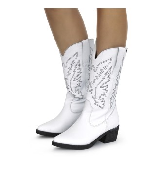 Mustang Casual leather boots TEO white -Heel height 5cm