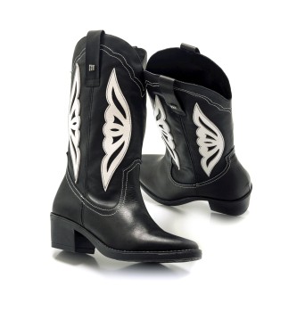 Mustang Schwarzer Teo Lederstiefel - Absatzhhe 5cm