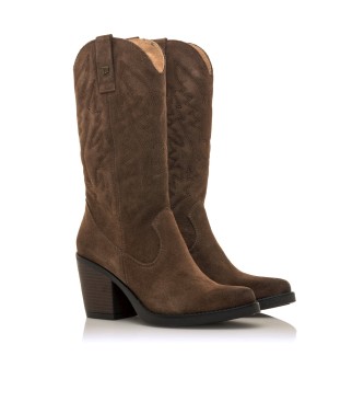 Mustang Brown TIJUANA leather boots -Heel height: 8cm