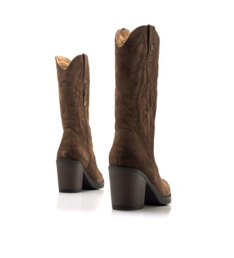 Mustang Brown TIJUANA leather boots -Heel height: 8cm