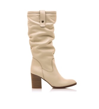 Mustang Uma beige leather boots -Heel height 7,50cm