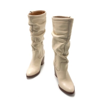 Mustang Uma beige leather boots -Heel height 7,50cm