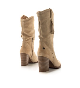 Mustang Uma beige leather boots -Height heel 7,5cm