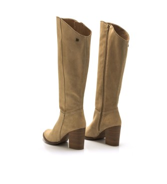 Mustang Casual UMA beige leather boots -Heel height 7.5cm