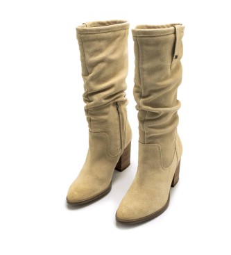 Mustang Casual UMA beige leather boots -Heel height 7.5cm