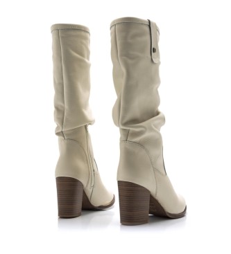 Mustang Casual UMA white leather boots -Height heel 7.5cm