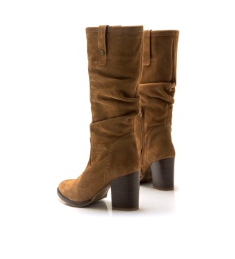 Mustang Uma brown leather boots -Heel height 7,5cm