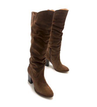 Mustang Uma brown leather boots -Heel height 7,50cm