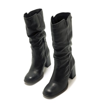 Mustang Black Violette leather boots -Heel height 7cm