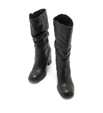 Mustang Black Violette leather boots -Heel height 7cm