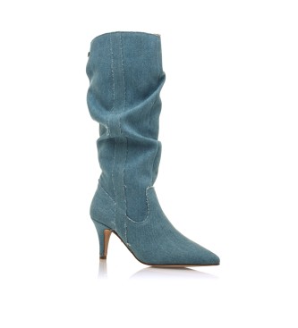 Mustang Chantal blue leather boots -Heel height 8cm