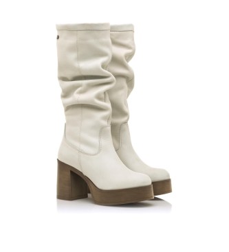 Mustang Leather boot Sixties White - Heel height 8cm