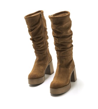 Mustang Sixties brown leather boot - Heel height 8cm