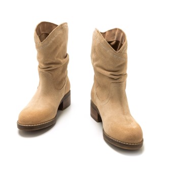 Mustang Beige Frontier Leather Ankle Boots