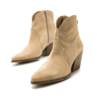 Mustang Missouri beige leather ankle boots -Heel height 5cm