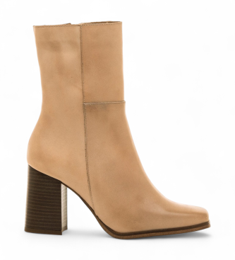 Mustang Beige Porto Leather Ankle Boots