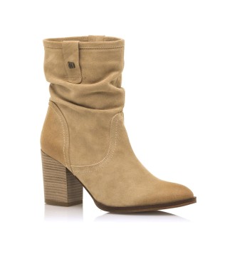 Mustang Casual Uma Beige leather ankle boots - Height 7cm heel