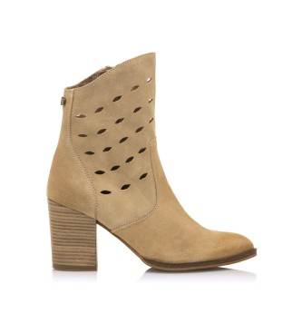 Mustang Uma Beige leather ankle boots -Heel height 7cm