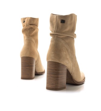 Mustang Violette beige leather ankle boots -Heel height: 7cm