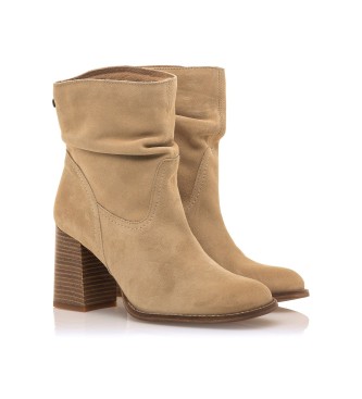 Mustang Violette beige leather ankle boots -Heel height: 7cm