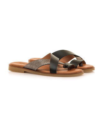 MTNG Alysa Black Leather Sandals