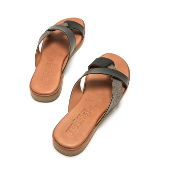 MTNG Alysa Black Leather Sandals