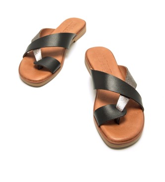 MTNG Alysa Black Leather Sandals
