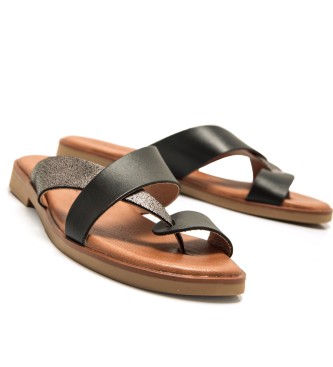 MTNG Alysa Black Leather Sandals