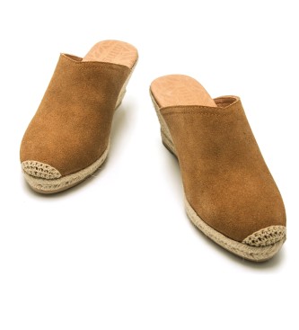 Mustang Austen brown leather clogs -Heel height 8cm