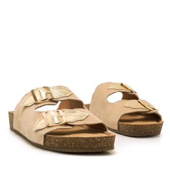 Mustang Beige Lin Leather Sandals