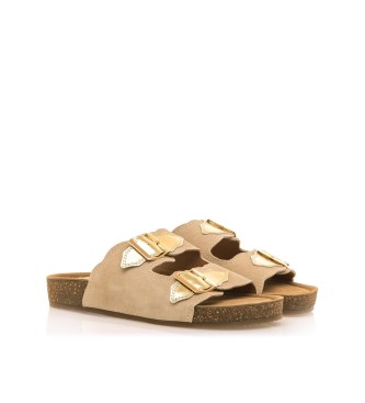 Mustang Beige Lin Leather Sandals