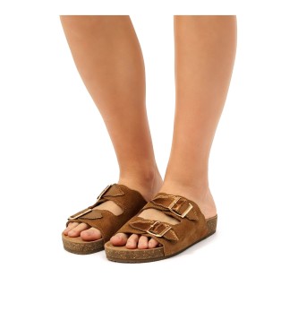 Mustang Brown Lin Leather Sandals