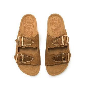 Mustang Brown Lin Leather Sandals