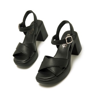 Mustang Eliana black leather sandals -Heel height 6cm