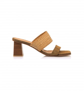 Mustang Brown Timber Leather Sandals -Heel height 6cm