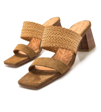 Mustang Brown Timber Leather Sandals -Heel height 6cm